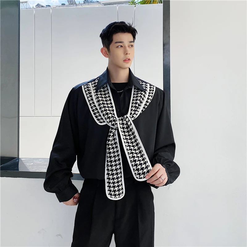 

Рубашка мужская с ленточным галстуком, Повседневная Уличная одежда в японском стиле Харадзюку, винтажная Свободная рубашка в стиле хип-хоп,...