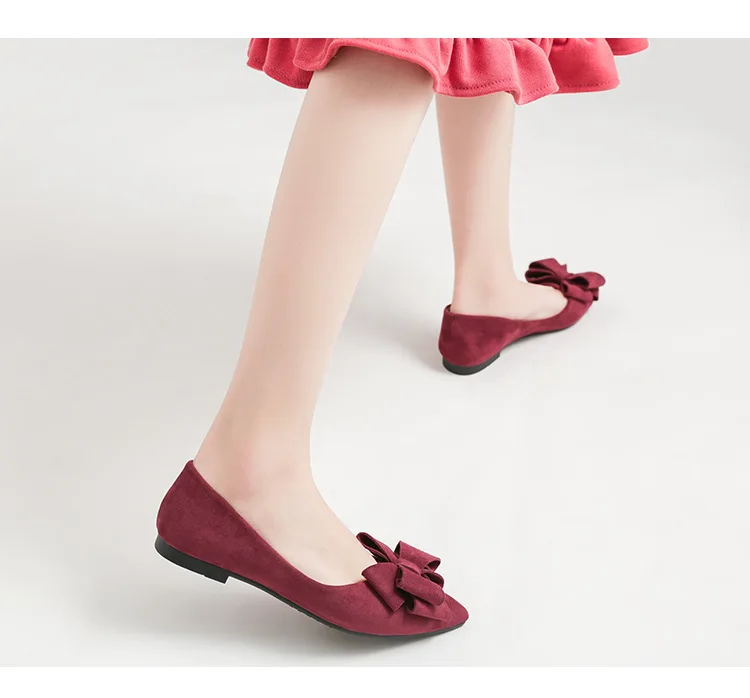 Большой Размеры весенние туфли женские туфли на плоской подошве с украшением в виде банта; удобные балетки для офисные туфли OL острый носок туфли слипоны балетки с гнущейся подошвой