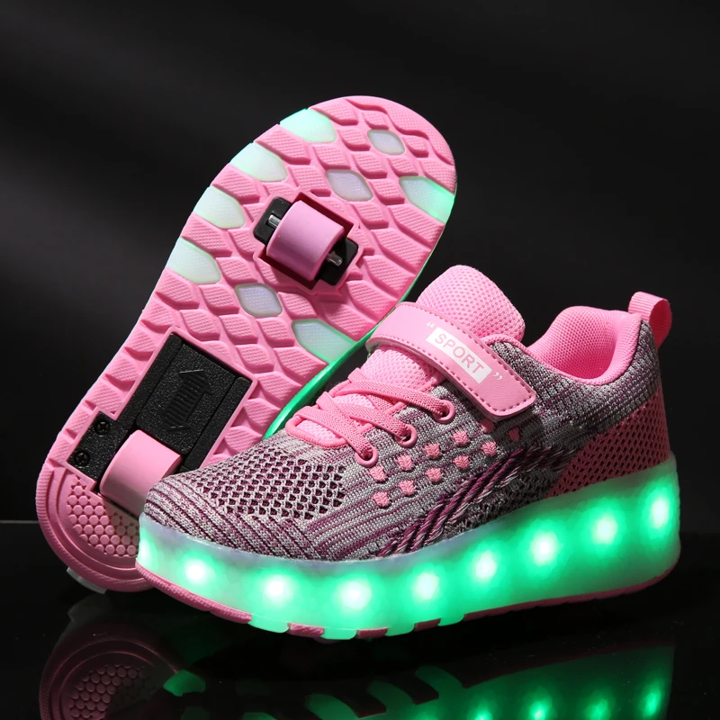 

2020 New USB charge LED Colorful Children Kids Fashion Sneakers with Two Wheels Roller Skate Shoes Boys Girls Shoes