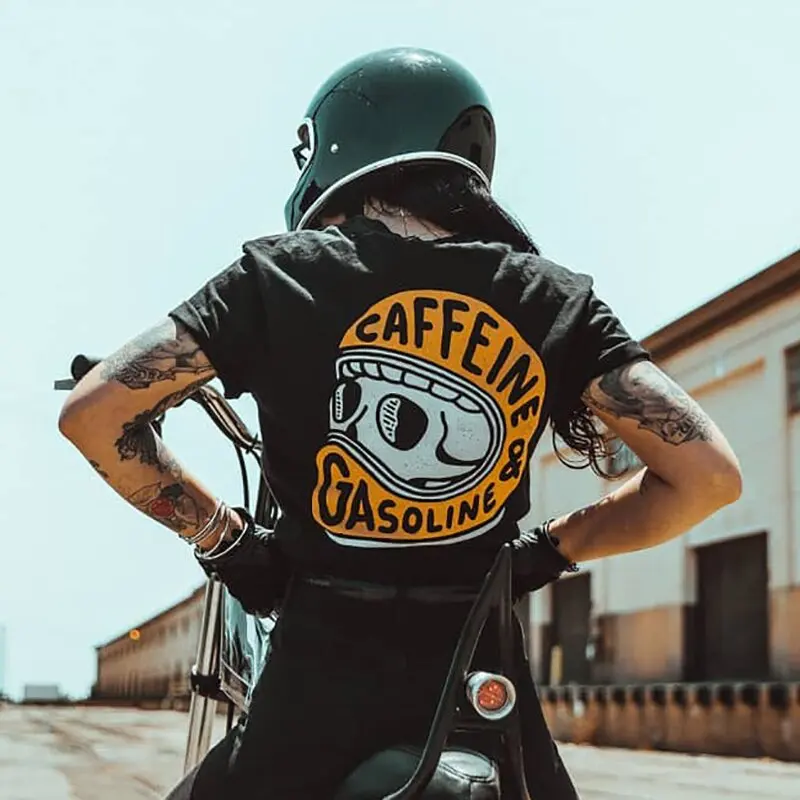

Short Sleeve Vintage Casual Skeleton Cool Helmet Motor Printed Women's T-shirt