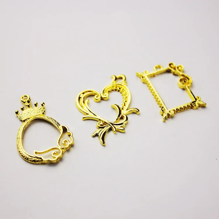 5 шт./лот прямоугольная металлическая оправа в форме сердца подвеска с подвеской