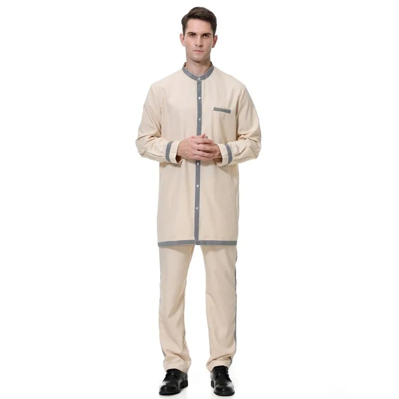 Muslim Men's Clothing Sets Jubba Thobe Islamic Abaya Jilbab Moslem Shirt Pants Robes Eid Worship Service Middle East Ramadan