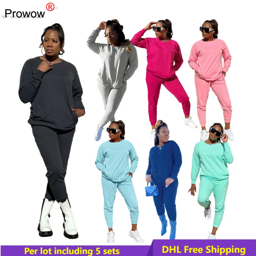

PROWOW Jogger Suit Women Sweatsuit Fall Winter Tracksuits Pullover Sweatpants Two Piece Set Casual Sports Suit Sale By Bulk 6672