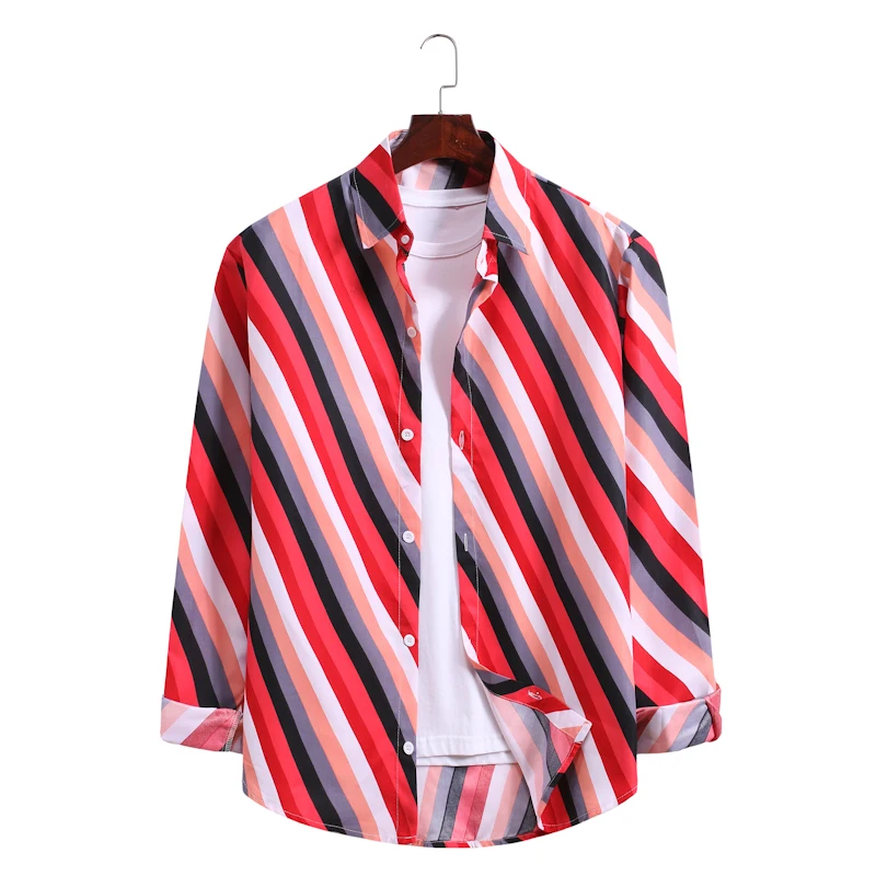High Quality Men's striped long-sleeved shirt  fashion Lapel Slim Fit Business Casual Shirt  Designer Shirts  Size M-3XL