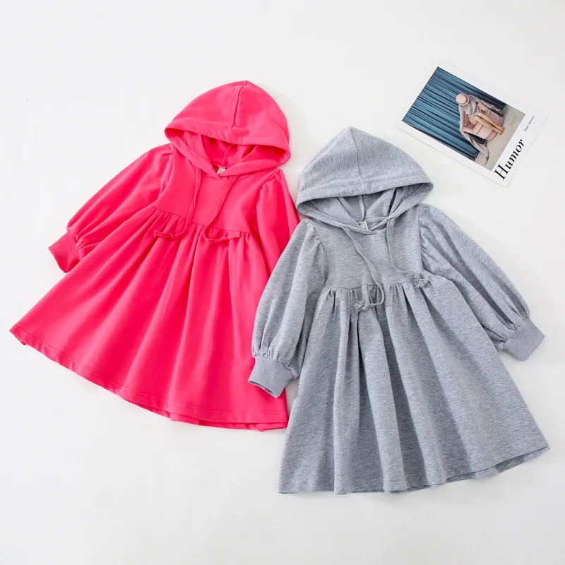 

MILANCEL 2021 Autumn New Girl Dress Korean Fashion Puff Sleeve Hooded Dress