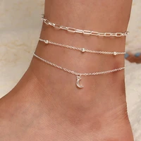 hot multi layer bracele silver metal chain moon pendant anklet sandals barefoot beach foot bridal jewelry wholesale j015