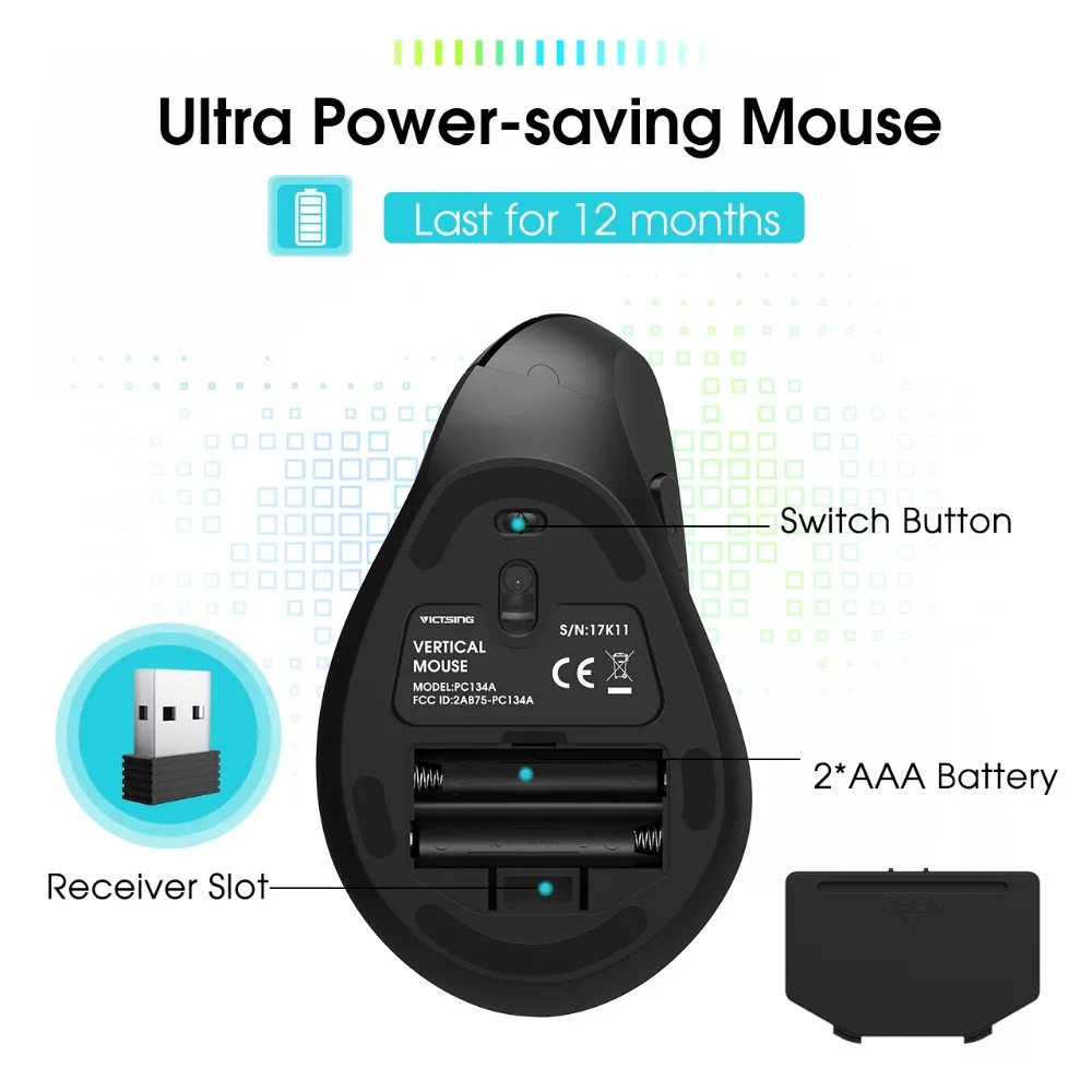 VicTsing беспроводная мышь Высокая точность USB оптическая игровая правая