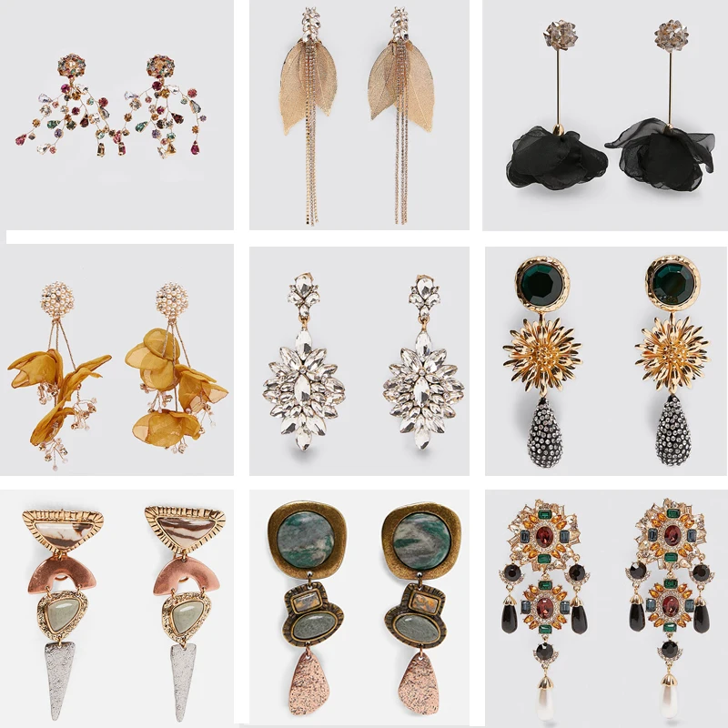 Серьги подвески ZA женские из органзы висячие ювелирные украшения со вставками