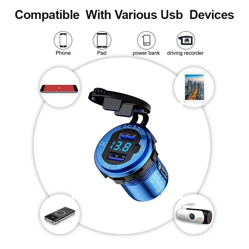 

Quick Charge 3,0 Dual USB Зарядное устройство Водонепроницаемый гнездо Алюминий Мощность розетка Быстрая зарядка с светодиодный вольтметр для автомо...