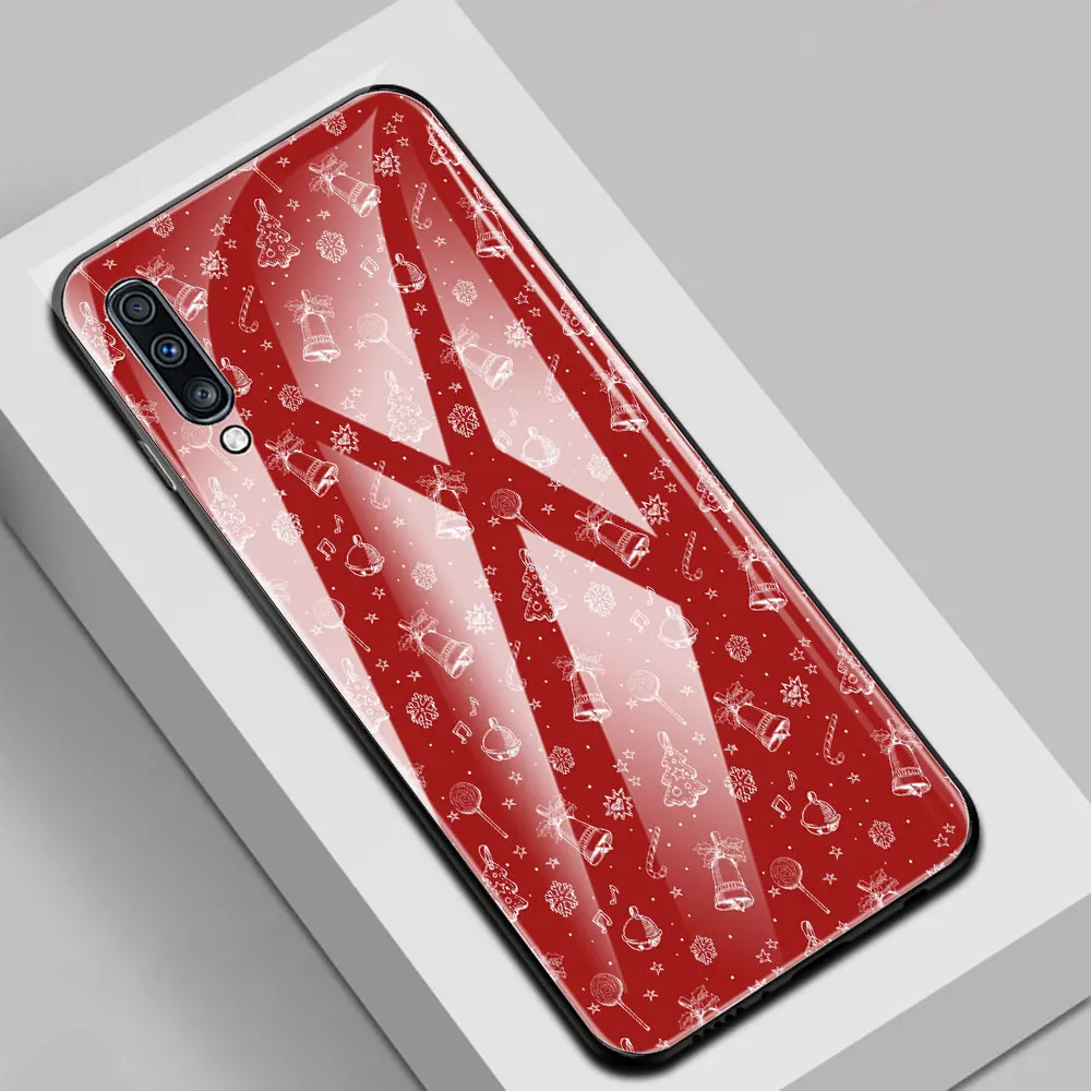 

Tempered Glass Case For Samsung Galaxy A51 A71 A50 A70 A10 A31 A41 A21s A40 A72 M21 M31 M51 Back Cover Coque Merry Christmas