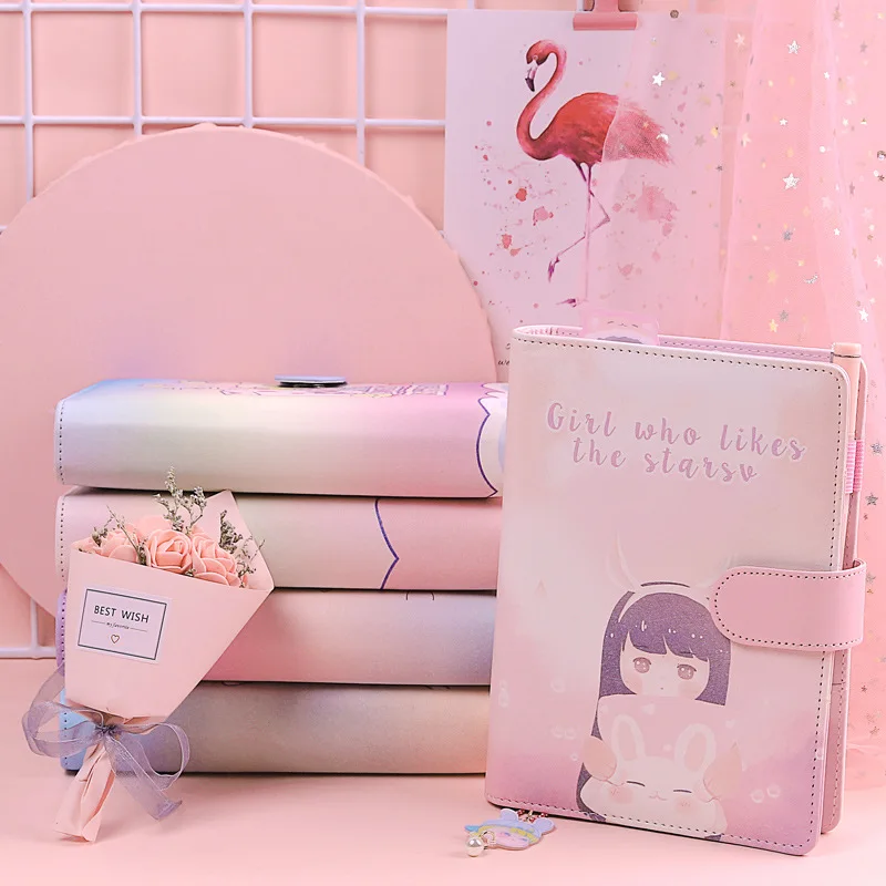 Cute Girl A6 Ring Binder Notebooks Planner Journal Pink Notebook Agenda Organizer DIY Diary Book School Stu dent Stationery | Канцтовары