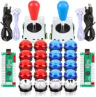 Новые джойстики 2 игрока аркадные игры DIY Kit части 2 овальные ручки джойстика эллипса + 20 светодиодных горящих аркадных кнопок ( красный и синий комплект)