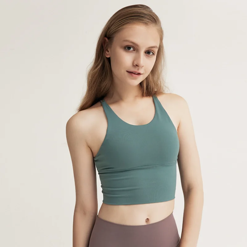 

European and American pure color shoulder belt cross back sports underwear bra shockproof Yoga vest fitness bra women's Yoga sui