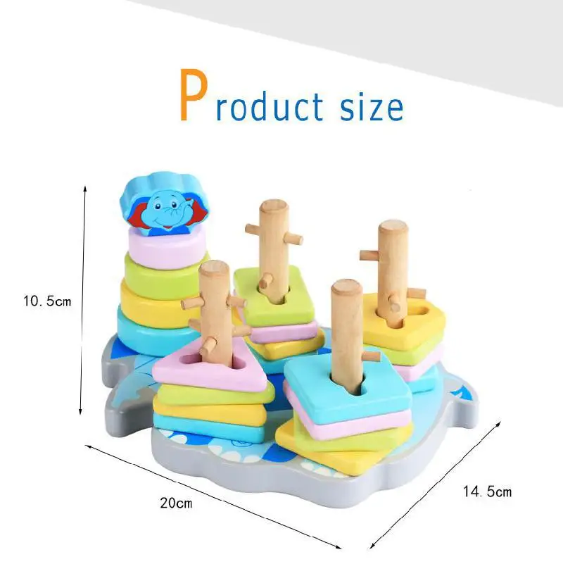 

Wooden children's cartoon animal geometric shape matching set of column building blocks early education educational toys
