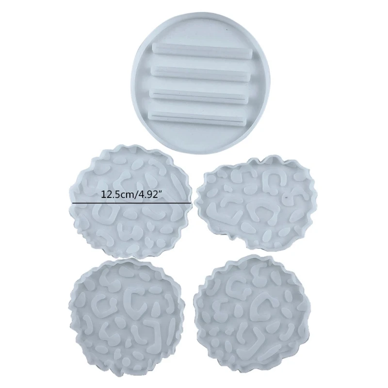 

5 Pcs/Set Leopard Irregular Coaster+Base Stand Epoxy Resin Mold Cup Mat+Storage Rack Silicone Mould DIY Crafts Mold