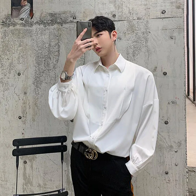 Мужская Повседневная рубашка с длинным рукавом черная или белая винтажная