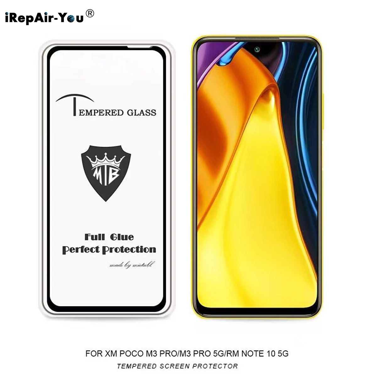 

2PCS Full Glue Tempered Glass For Xiaomi Redmi Note 10 5G Poco M3 Pro 5G Full Cover Protective Glass Screen Protector