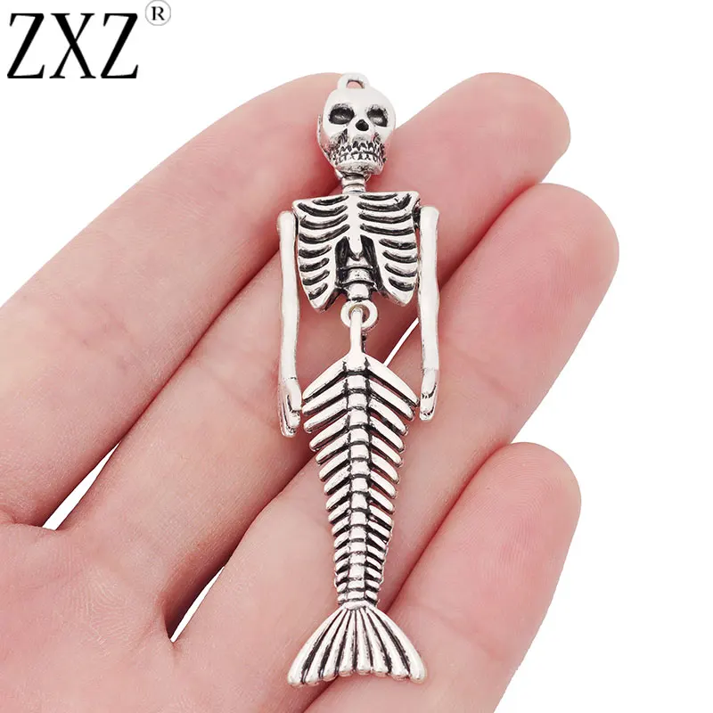 ZXZ 5 шт. подвески в виде скелета тибетского серебра с изображением русалки для
