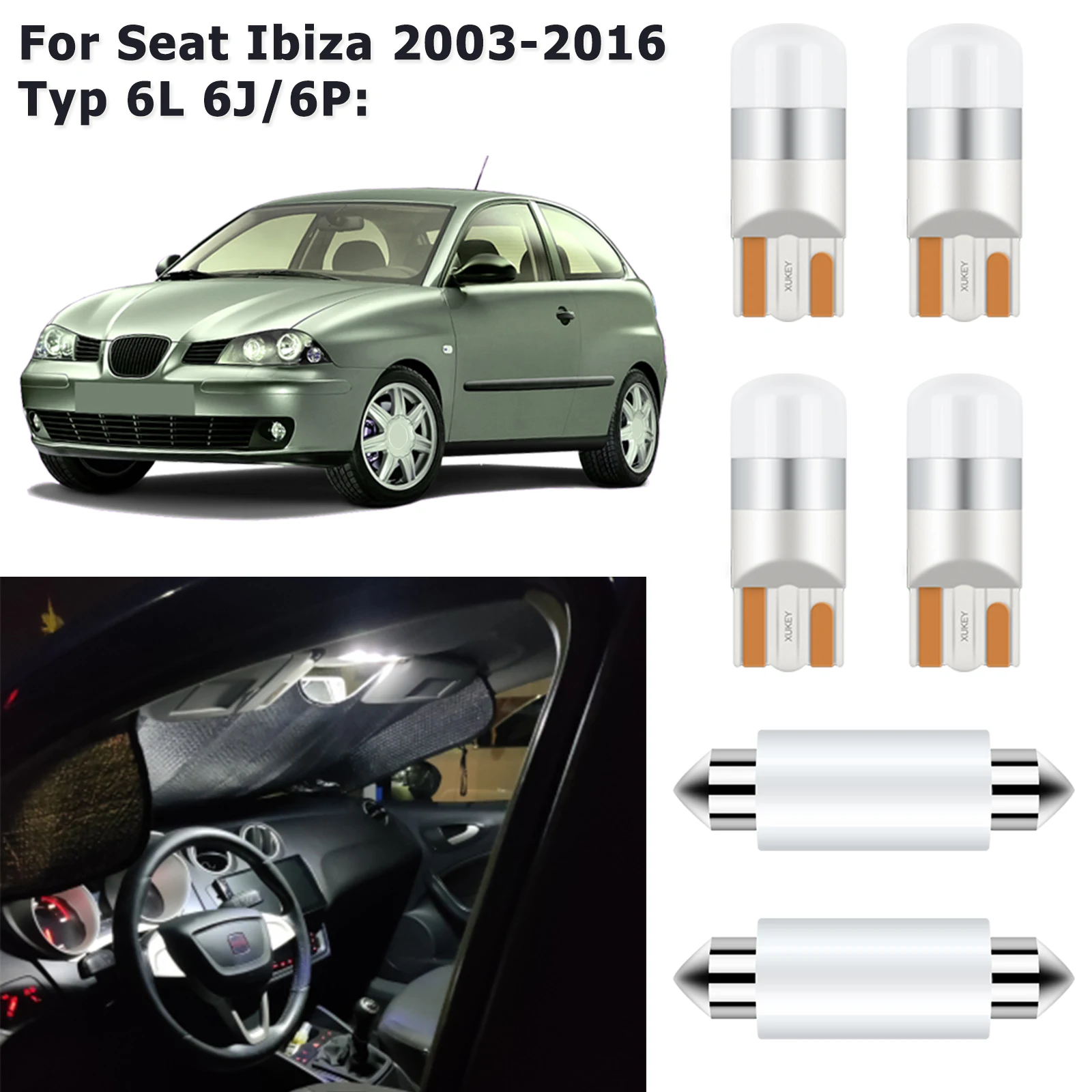 

12V Car Light Upgrade White Led Bulb Interior Map Dome Trunk Cabin Lamp Kit For Seat Ibiza 6L 6J 6P MK3 MK4 2002-2008 2009-2016
