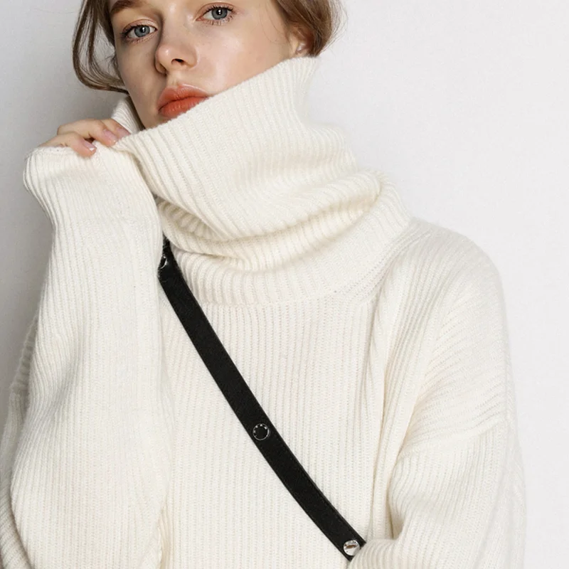 

Wool Women's Sweater Autumn Winter Warm Turtlenecks Casual Loose Oversized Lady Cashmere Sweaters Knitted Pullover Top Pull