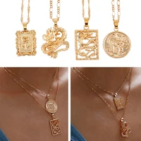 maa oe bohemia portrait alloy gold coin pendant necklaces for women vintage rose fashion long necklace 2019 jewelry gifts