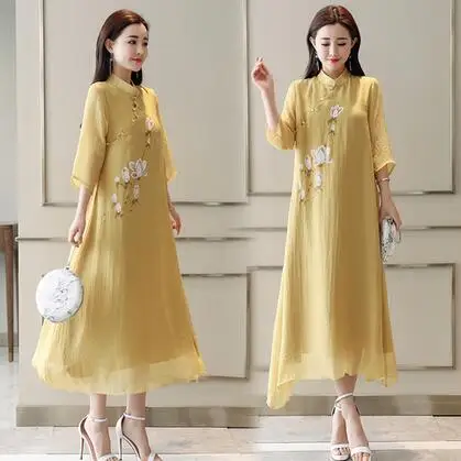 Мода 2020 новое летнее платье из хлопка и льна женское с принтом дамское элегантное