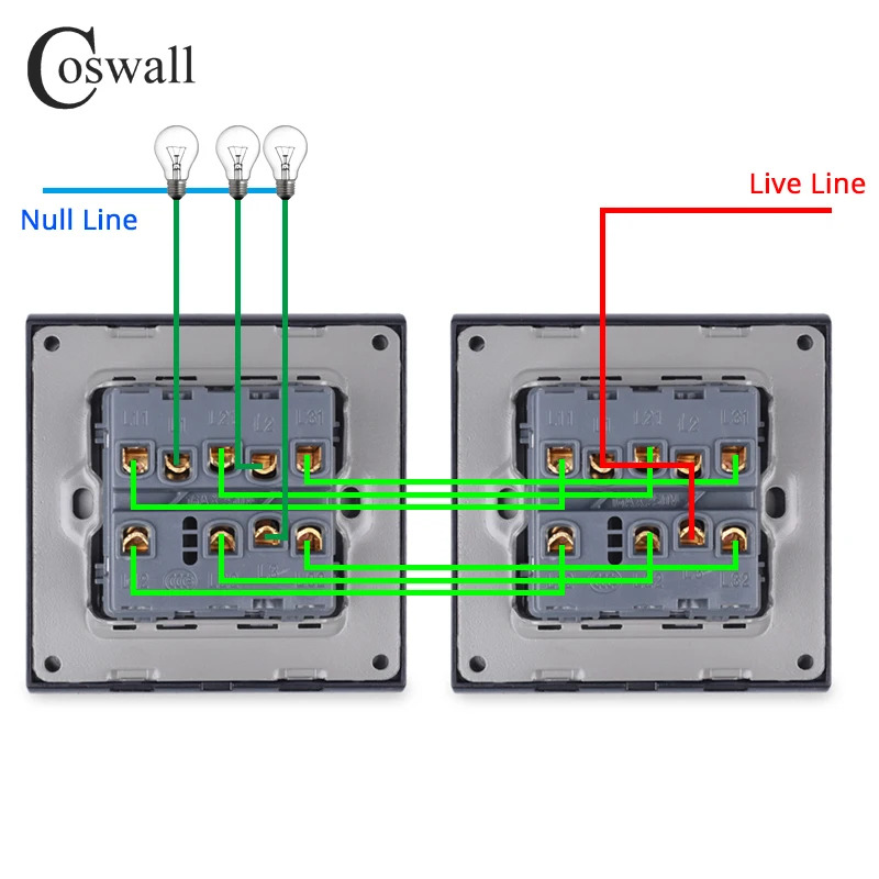 Coswall, роскошная панель из нержавеющей стали, 3 комплекта, 2 способа включения/выключения, светильник, 16А, проходной через стену, выключатель переменного тока, 110~ 250 В
