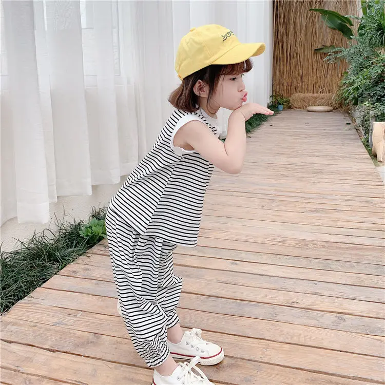 

Children's clothing girls summer suit 2021 new children's western style two-piece summer sleeveless baby clothes P4599