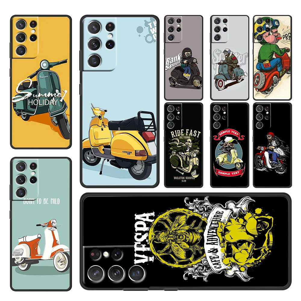 

Vespa Scooter Art For Samsung Galaxy S22 S21 S20 FE Ultra Plus S10 S9 S8 S7 S6 Edge 5G Black Soft Phone Case Cover