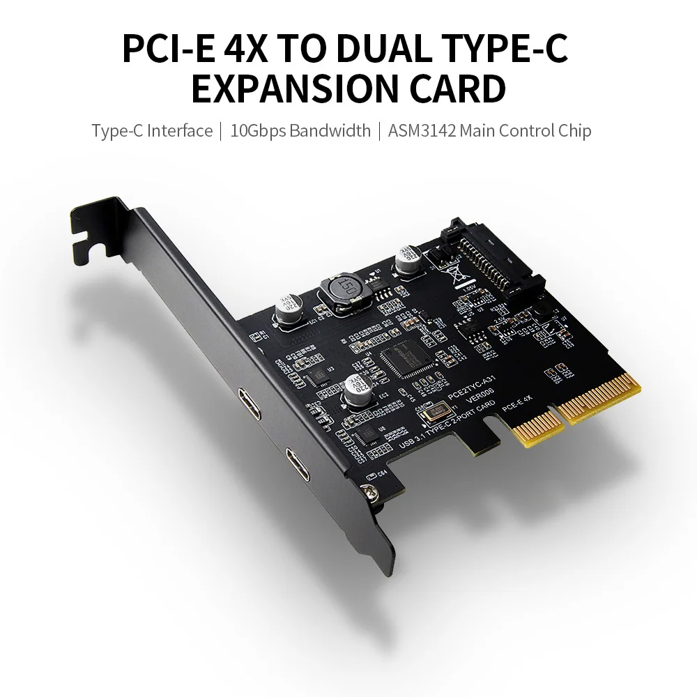 

USB3.1 Expansion Card PCI-E 4X to Dual Type-C Adapter Card Converter Card 10Gbps Bandwidth Support Hot Plugging