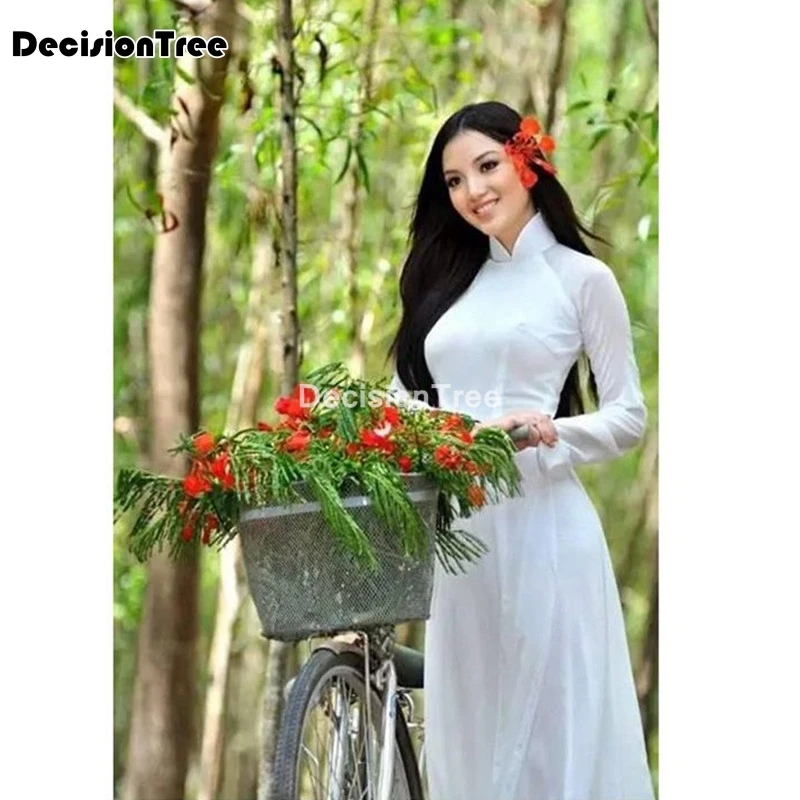 2022 white woman aodai vietnam traditional clothing robes and pants costumes improved cheongsam ethnic style | Тематическая одежда