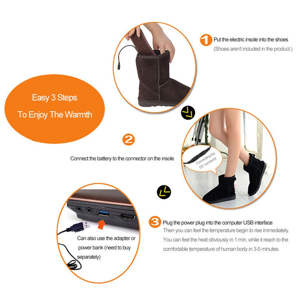 

Foot USB Shoe Pad Washable Heated Warmer Shoes Rechargeable Insoles Electric