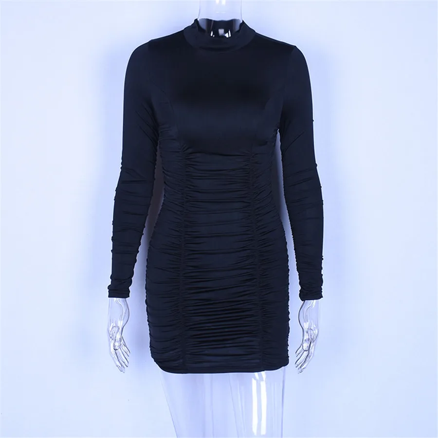 New Arrival Women Fashion Sexy Mini Dress Long Sleeve Drawstring Elestic Party Vestidos 2019 Autumn Bodycon | Женская одежда