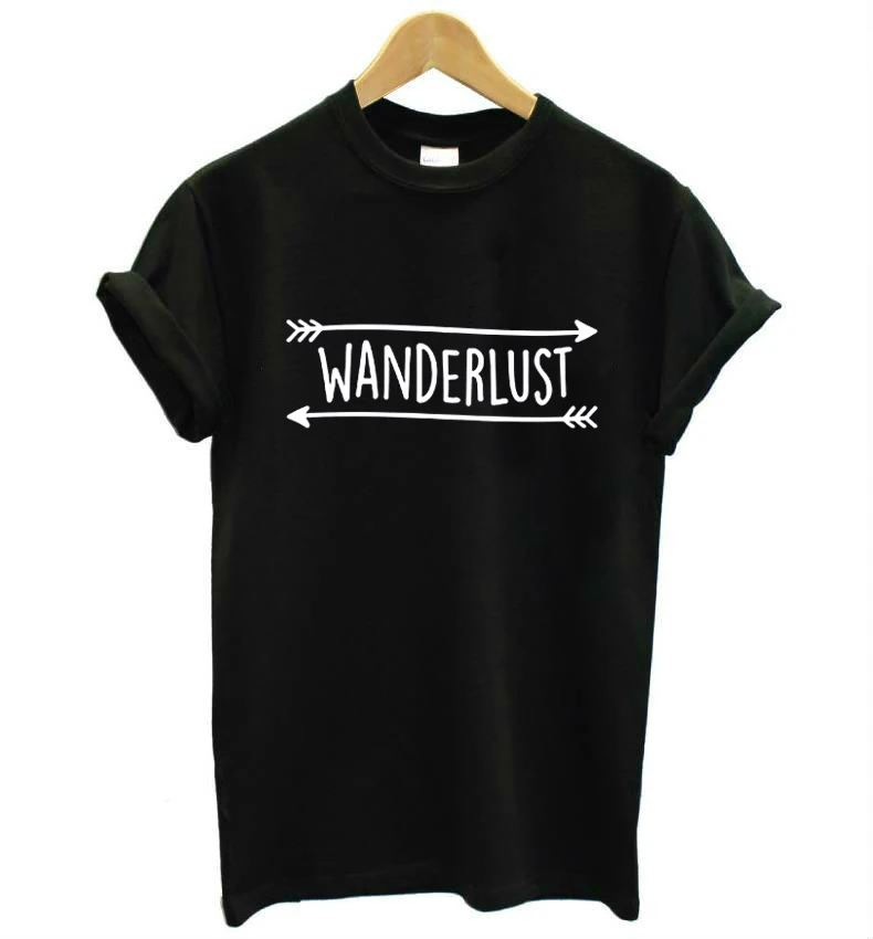 

Футболка женская хлопковая с надписью «Wanderlust»