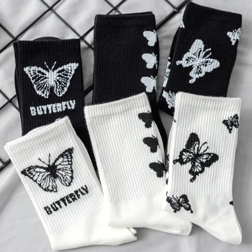 Socks Woman Funny Butterfly Middle Tube Harajuku Japanese Long Socks Socks for Men Cycling Socks Woman Trending