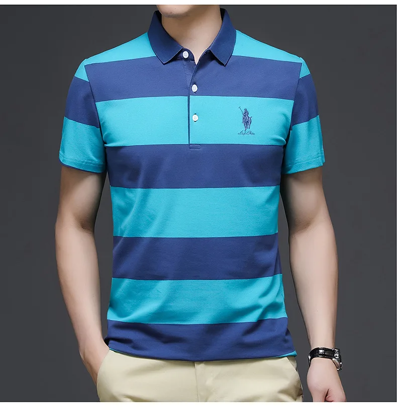 

Paul Men's Cotton Embroidered Striped Men's Short Sleeve POLO Shirt 2021 Summer Business Casual High Quality Men's Top