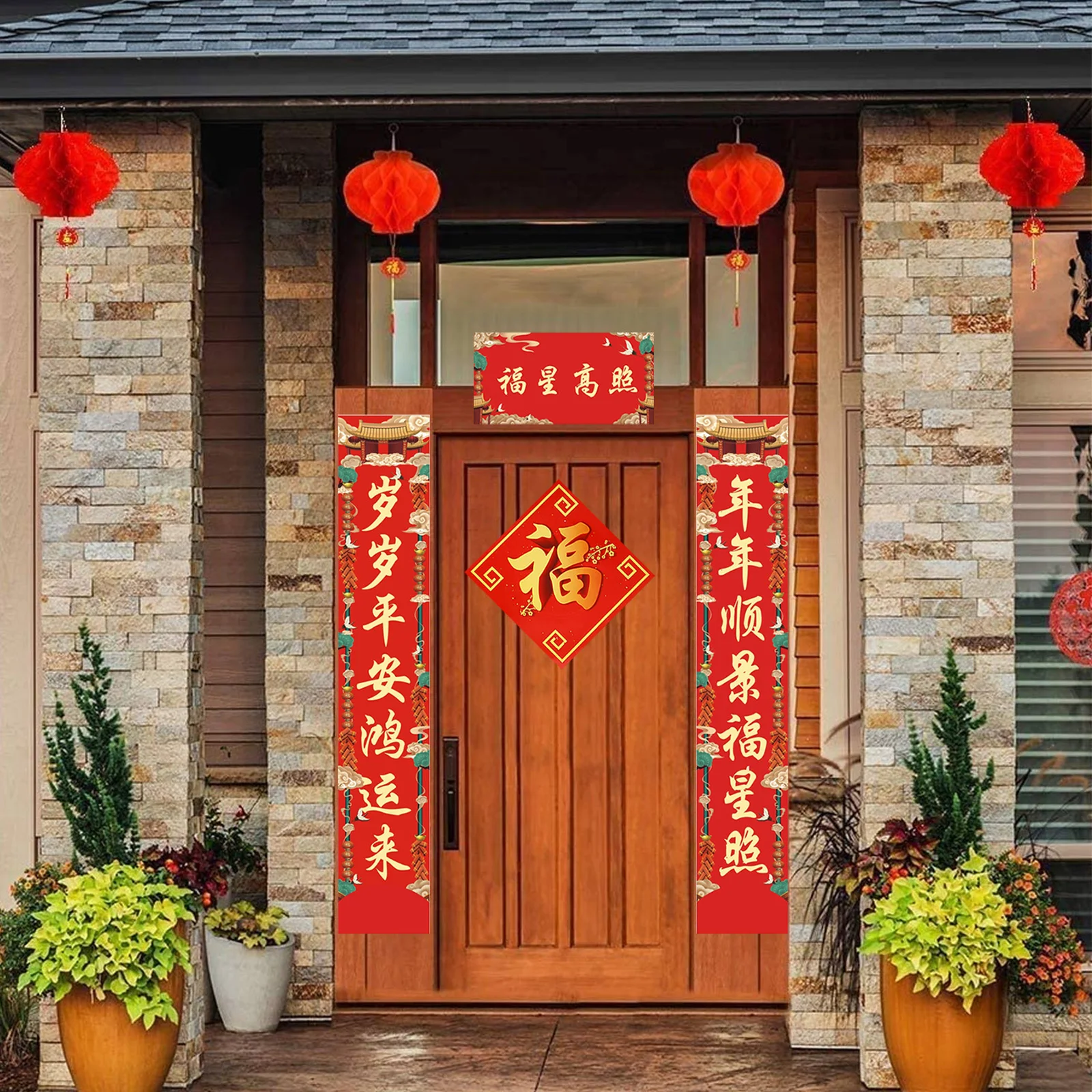 Behogar 32PCS 2021 Chinese New Year Decoration Kit Couplets Window Stickers Fu Characters for Home Hotel Spring Festival Decor | Дом и сад