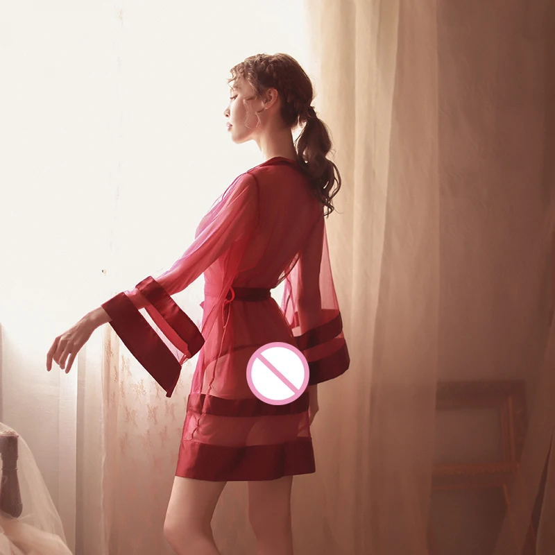 Халат женский тонкий из вискозы прозрачный пикантный длинный банный халат 5