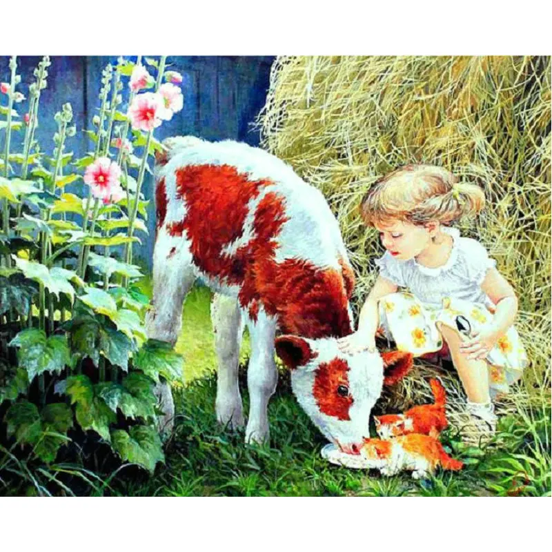 

Полный квадрат 5D DIY Алмазная картина для девочек и коровы Алмазная вышивка крестиком цветок Стразы мозаика для домашнего декора