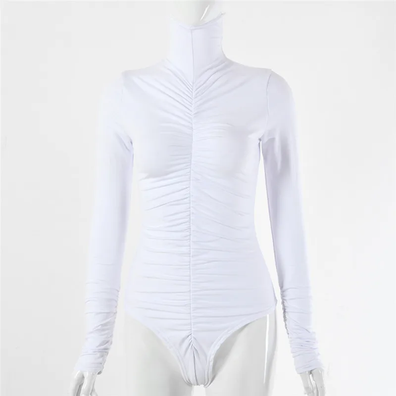 

2020 Winter Jumpsuits Women Rompers Fashion High Neck Skinny Solid Long Sleeve Bodysuit Women Streetwear Bodycon Female Jumpsuit