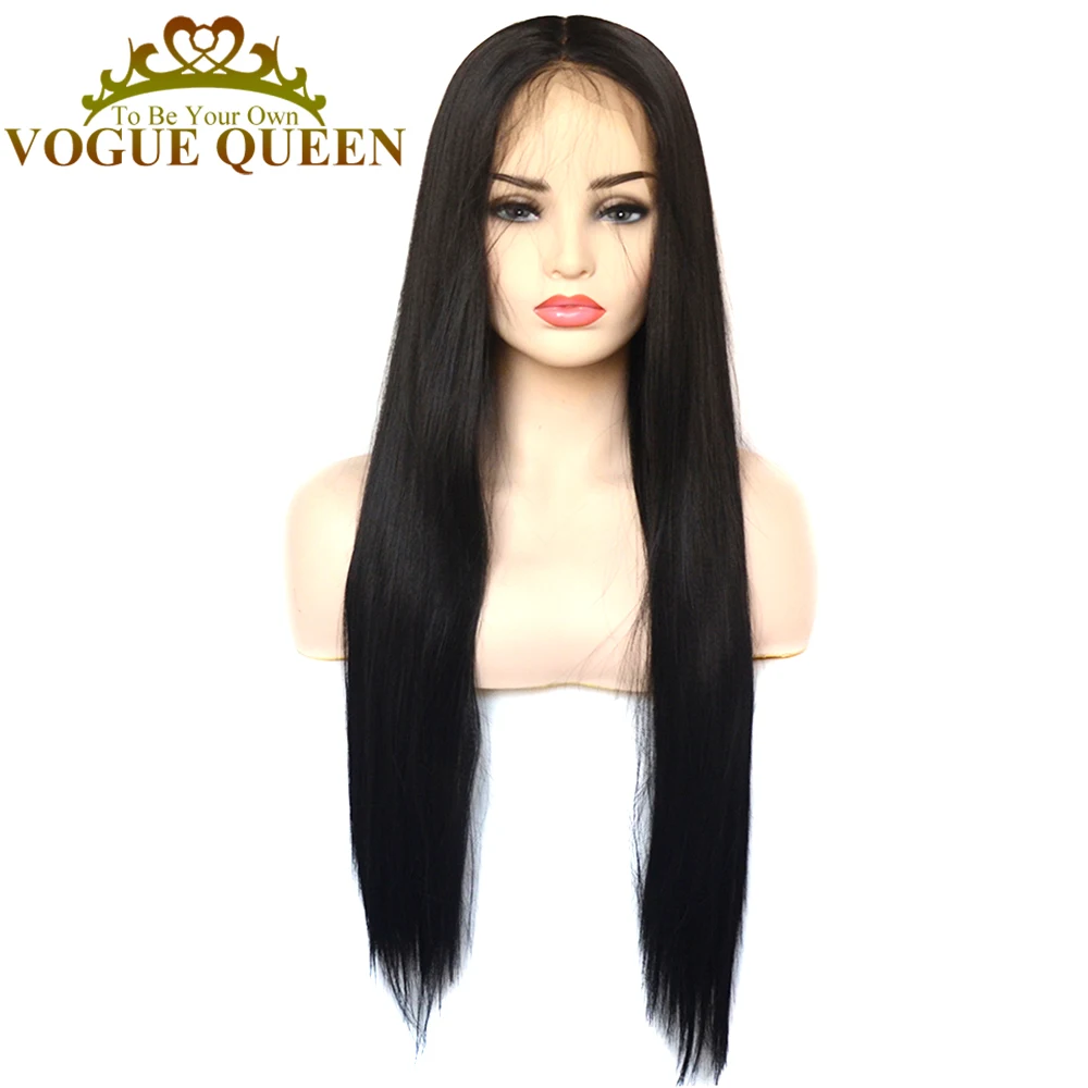 Vogue Queen 13×6 Natural Black Synthetic Lace Front Wig Long Straight Free Parting   For Women