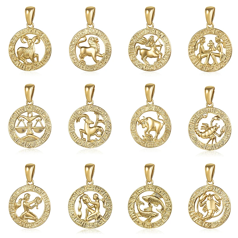 12pcs Gold Color Trendsmax 12 шт. Знак зодиака Созвездие 585 розовое золото кулон ожерелье опт золотой цвет кулон в виде зодиака GPM24/16 - Metal color: 12pcs Gold Color