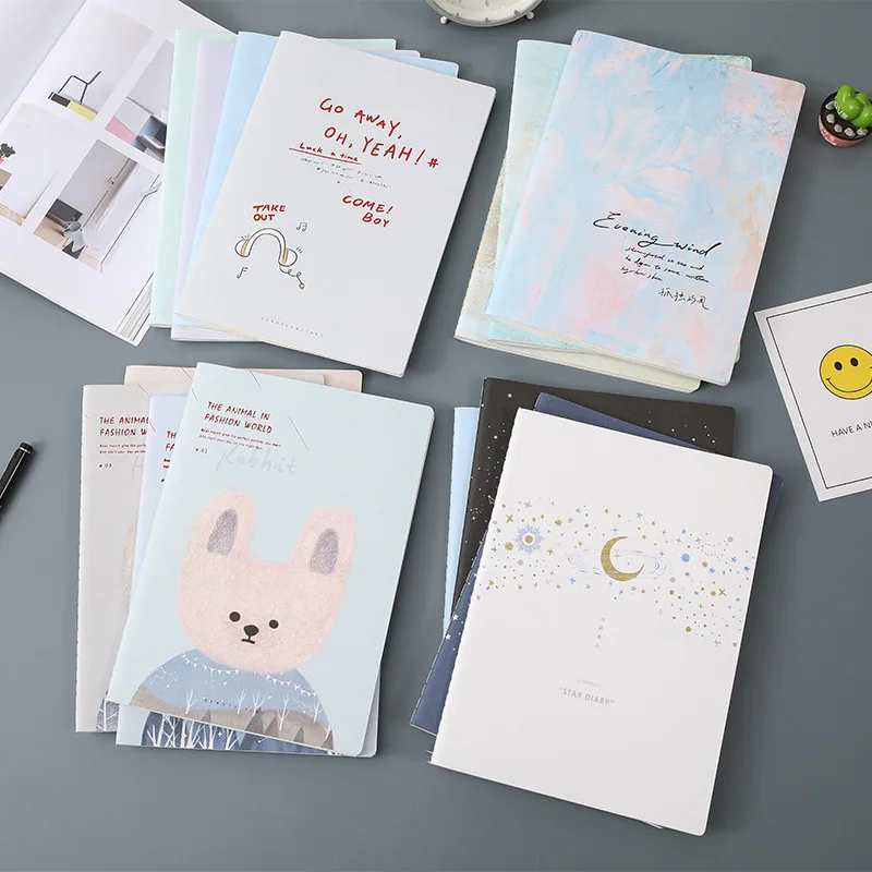 

4PCS Student English Version Car Line A5 B5 Notebook Ins Wind Small Fresh Large Notepad Literary Retro Style Thick Notebook New