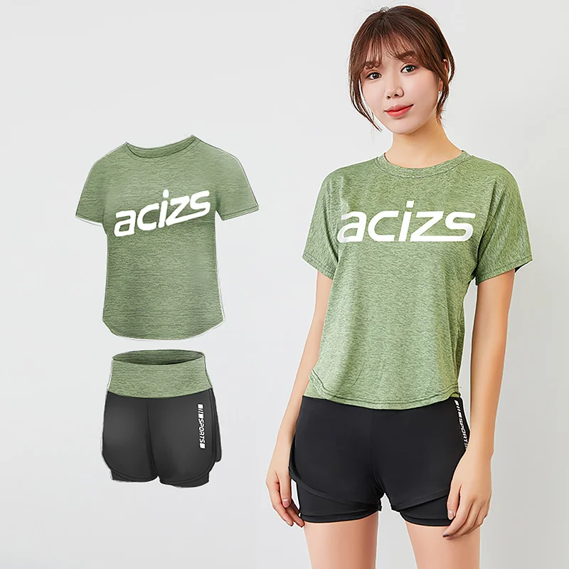 Yoga Set Female Thin Breathable Fitness Clothes Outdoor Gym Running Suit Workout Yoga Suit T-Shirt + Shorts Tracksuit Women