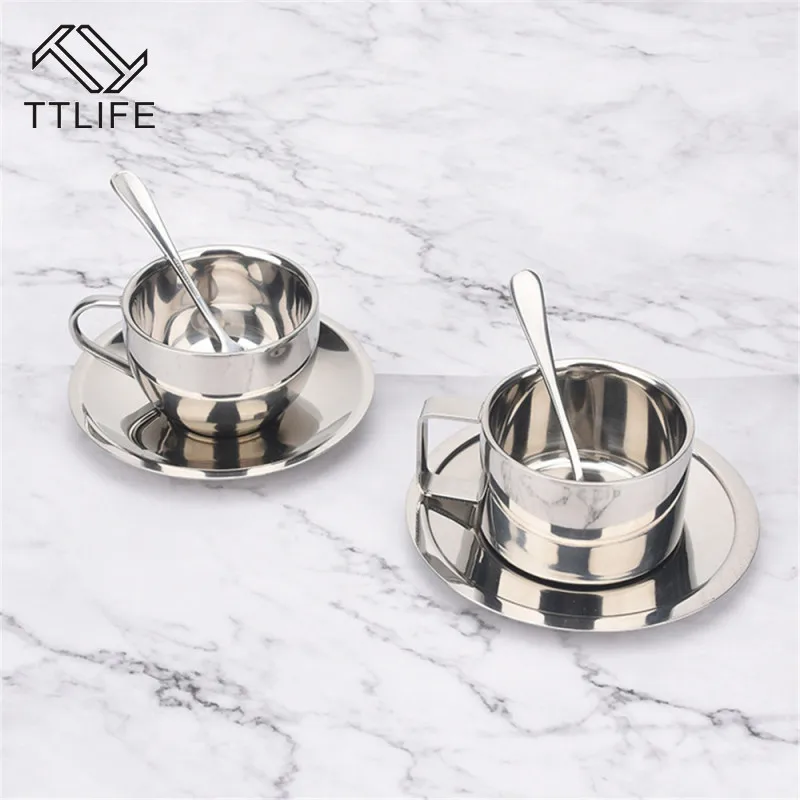 Набор кофейных чашек из нержавеющей стали двухслойные термоизоляционные