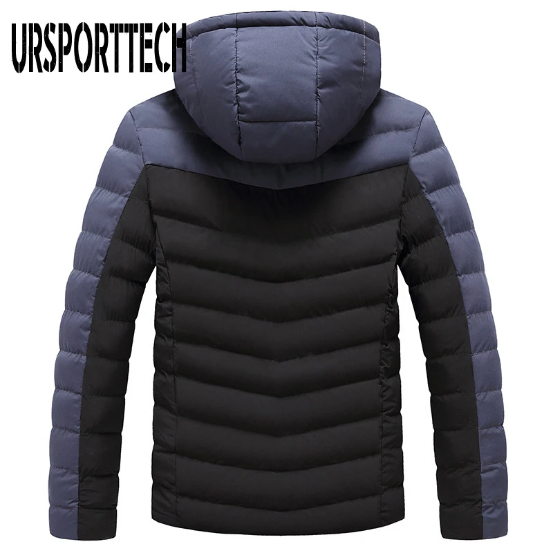 URSPORTTECH Winter Men's Jacket Coats Hooded Parkas New Casual Thick Warm Jackets Coats Men Patchwork Autumn Outwear Windproof