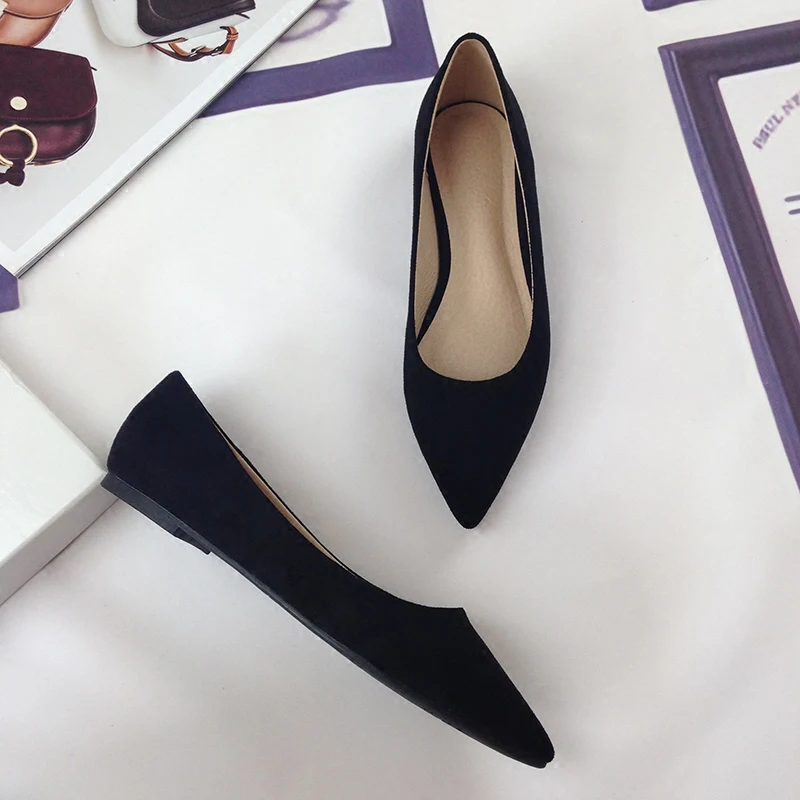 Simple Elegant Pointy Toe Soft Leather Women Flats Woman Boat Shoes Casual Ladies Ballerina Flats Plus Size31- 46