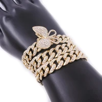 womens 13mm miami cuban link chain hip hop iced out anklets bracelets rose gold silver color 1 row crystal rapper feet jewelry