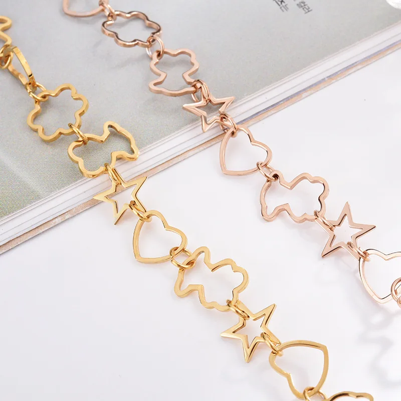 Нержавеющая сталь полый браслет медведь любящее сердце с цветочным узором