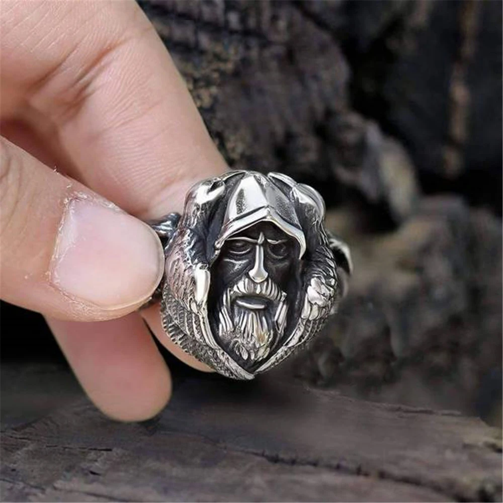

New Trend Fashion Creative Meditation Mythology Retro Jewelry Arctic Wolf Shape Ring Men's Retro Hip-hop Locomotive Ring Gift